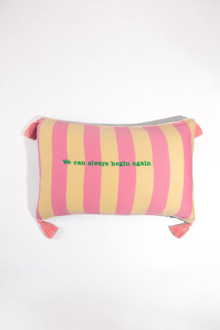 karavan clothing fashion spring summer 24 that moment homeware collection knitted pillow case pink yellow stripes