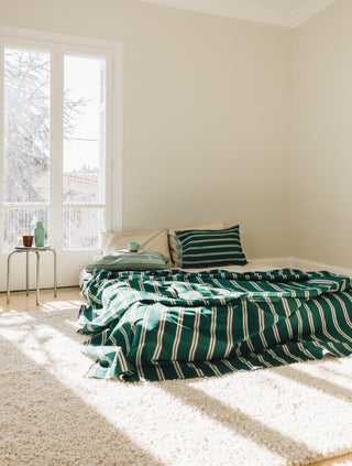 karavan clothing planet homeware collection fall winter 24 25 flat sheet green red mint stripes