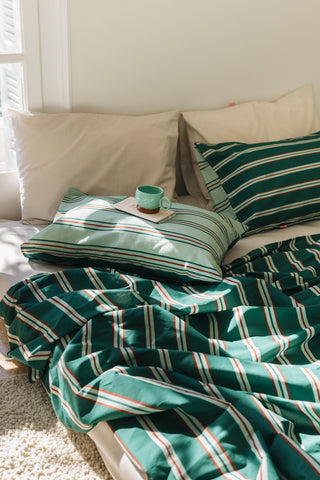 karavan clothing planet homeware collection fall winter 24 25 pillow case green mint stripes