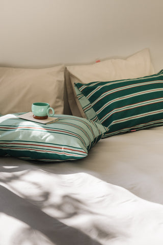 karavan clothing planet homeware collection fall winter 24 25 pillow case green mint stripes