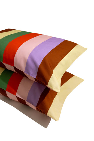 karavan clothing planet homeware collection fall winter 24 25 pillow case brown lilac green stripes