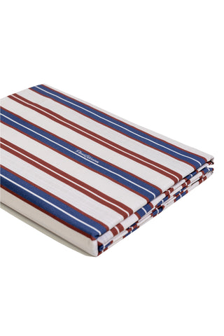 karavan clothing planet homeware collection fall winter 24 25 flat sheet blue bordeaux ivory stripes