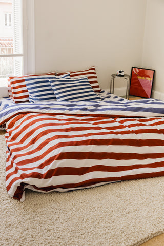 karavan clothing planet homeware collection fall winter 24 25 duvet cover blue red stripes