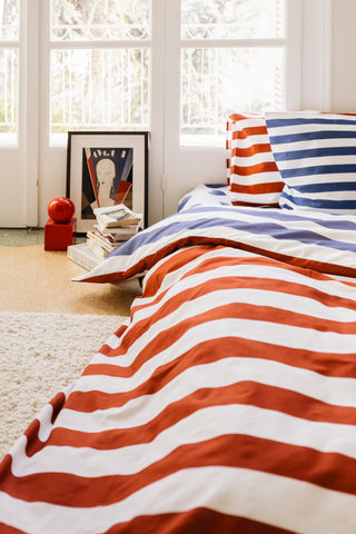 karavan clothing planet homeware collection fall winter 24 25 duvet cover blue red stripes