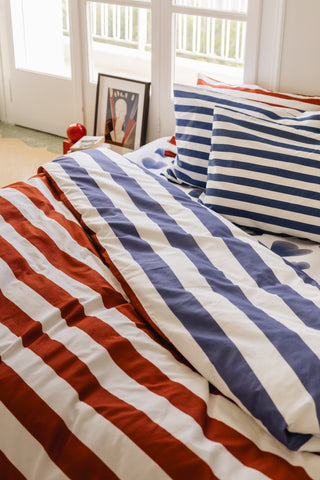 karavan clothing planet homeware collection fall winter 24 25 duvet cover blue red stripes