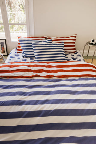 karavan clothing planet homeware collection fall winter 24 25 duvet cover blue red stripes