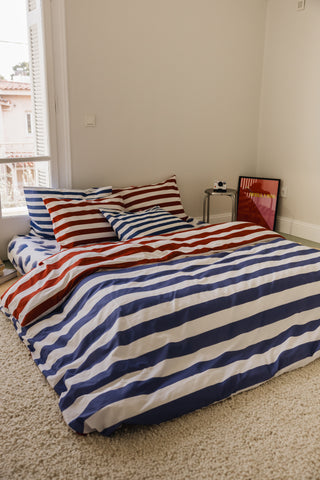 karavan clothing planet homeware collection fall winter 24 25 duvet cover blue red stripes