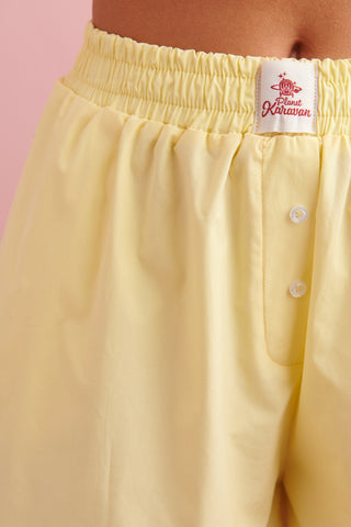 karavan clothing fashion spring summer 24 that moment homeware sleepware satin pyjamas shorts light yellow