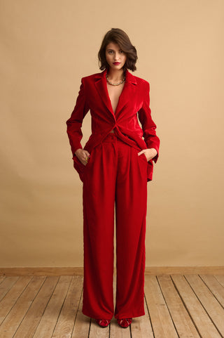 karavan clothing fashion KRVN well i did fall winter 24 25 christmas edition lauren trousers red