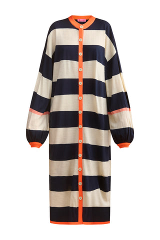 karavan clothing fashion well i did fall winter 24 25 giovanna dress blue ivory orange stripes