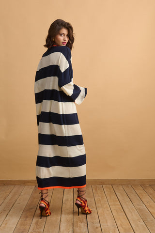 karavan clothing fashion well i did fall winter 24 25 giovanna dress blue ivory orange stripes