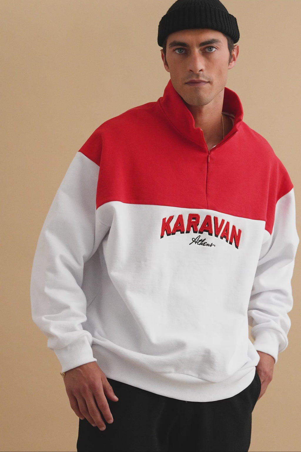 karavan clothing well i did fall winter 24 25 men collection gareth sweater red white logo