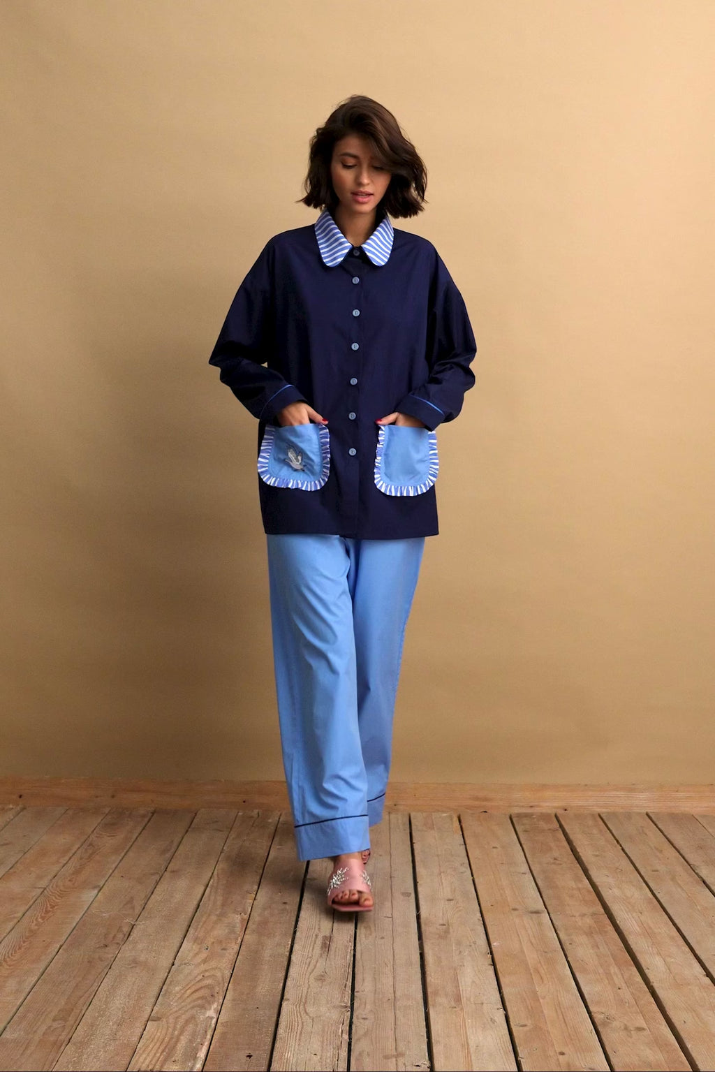 karavan clothing planet homeware collection fall winter 24 25 pyjamas set light navy blue