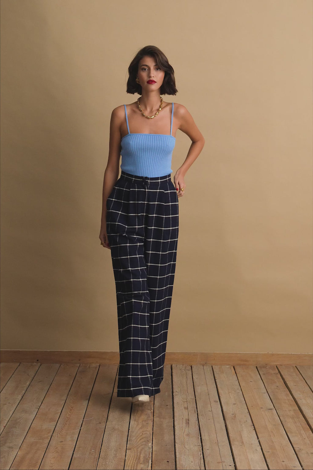 karavan clothing fashion KRVN well i did fall winter 24 25 aria trousers checked blue