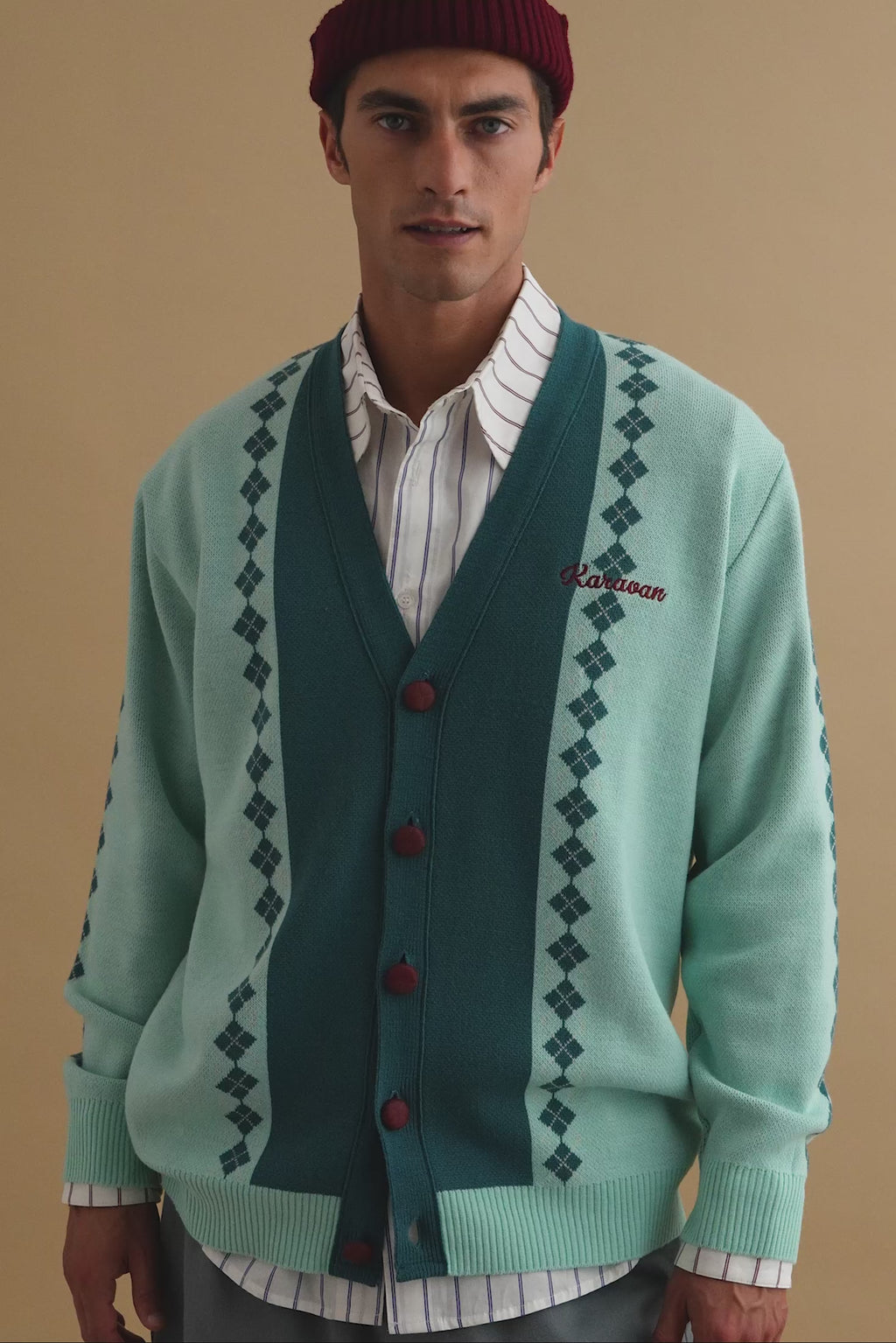 karavan clothing well i did fall winter 24 25 men collection rodri knitted cardigan aqua