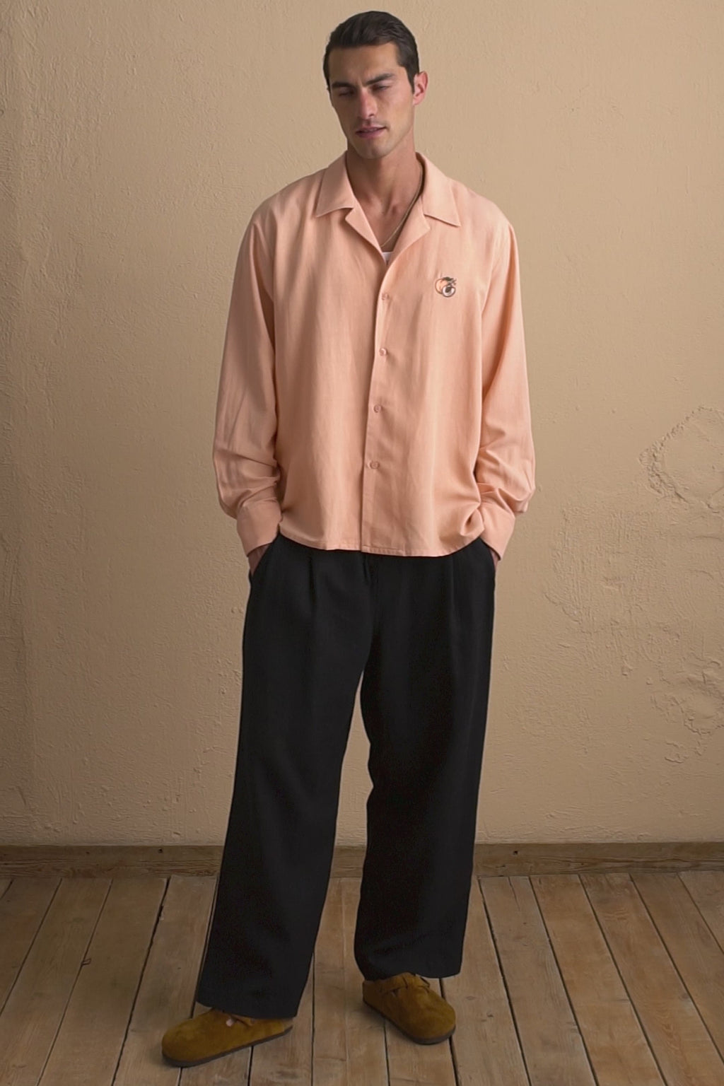 karavan clothing that moment spring summer 24 men greyson shirt peach