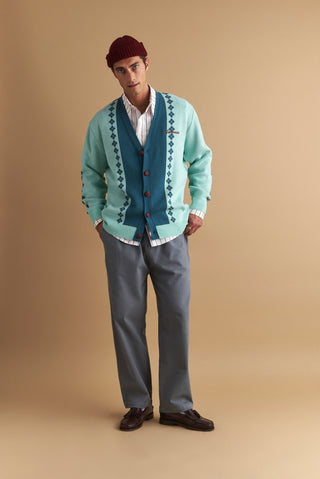 karavan clothing well i did fall winter 24 25 men collection rodri knitted cardigan aqua