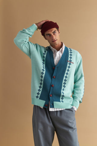 karavan clothing well i did fall winter 24 25 men collection rodri knitted cardigan aqua