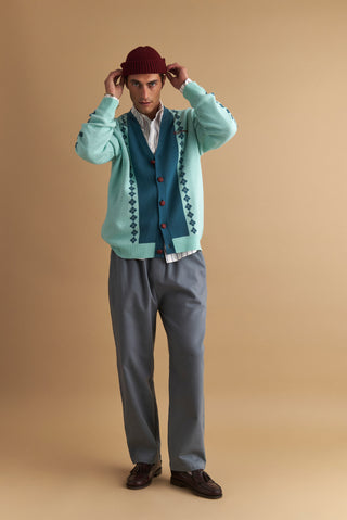 karavan clothing well i did fall winter 24 25 men collection rodri knitted cardigan aqua