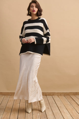 karavan clothing fashion KRVN well i did fall winter 24 25 teresa knitted sweater ivory black stripes