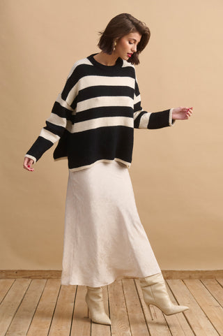 karavan clothing fashion KRVN well i did fall winter 24 25 teresa knitted sweater ivory black stripes