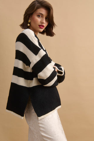 karavan clothing fashion KRVN well i did fall winter 24 25 teresa knitted sweater ivory black stripes